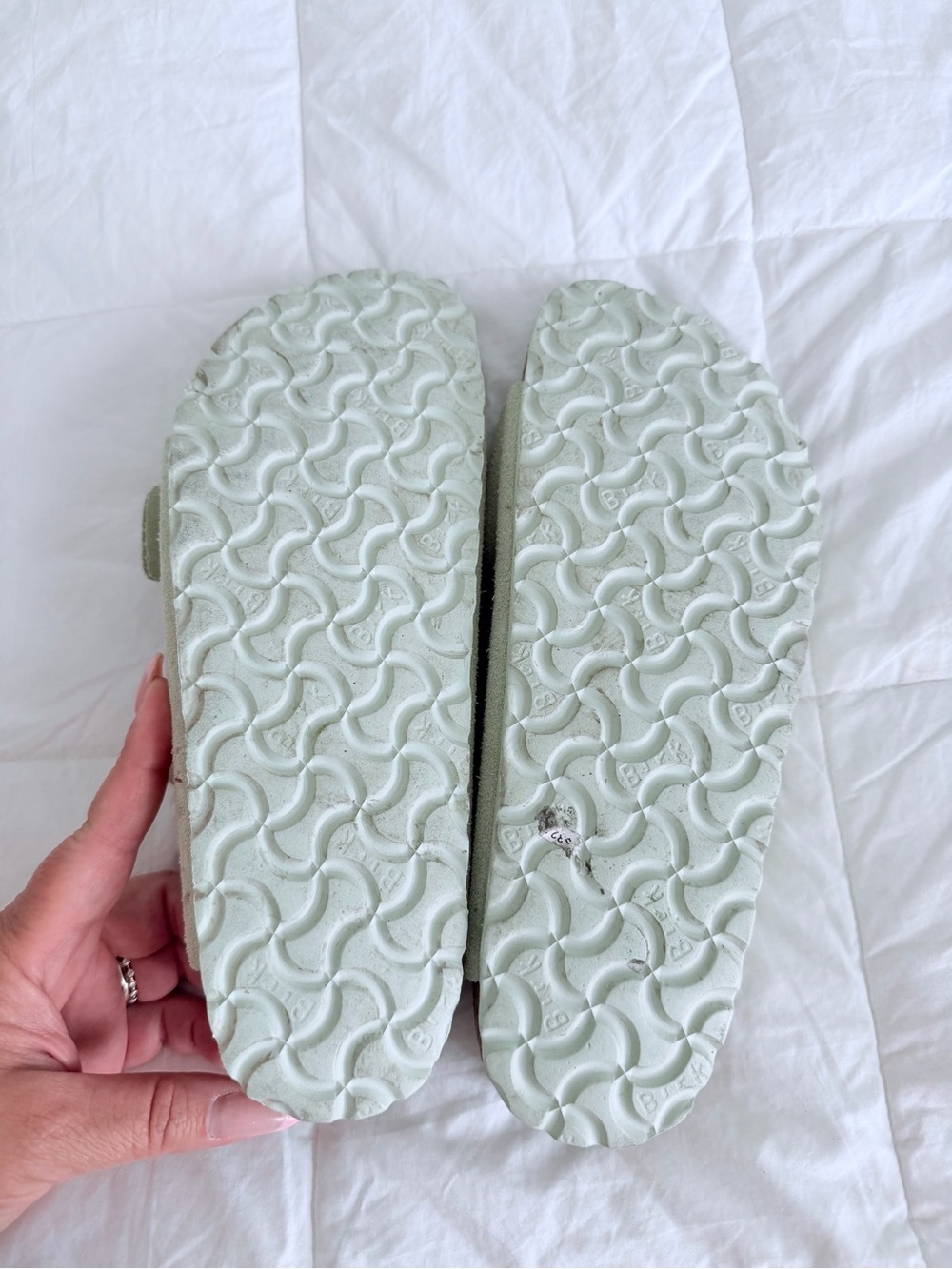 Birkenstock Double-Buckle Sandals in Mint Green Suede - Picture 4 of 4